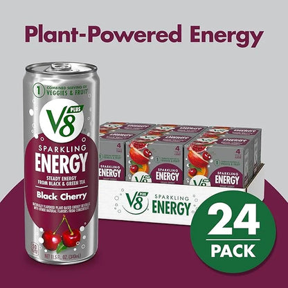V8 +SPARKLING ENERGY Black Cherry Energy Drink, Made with Real Vegetable and Fruit Juices, 11.5 FL OZ Can 4 Count (Pack of...