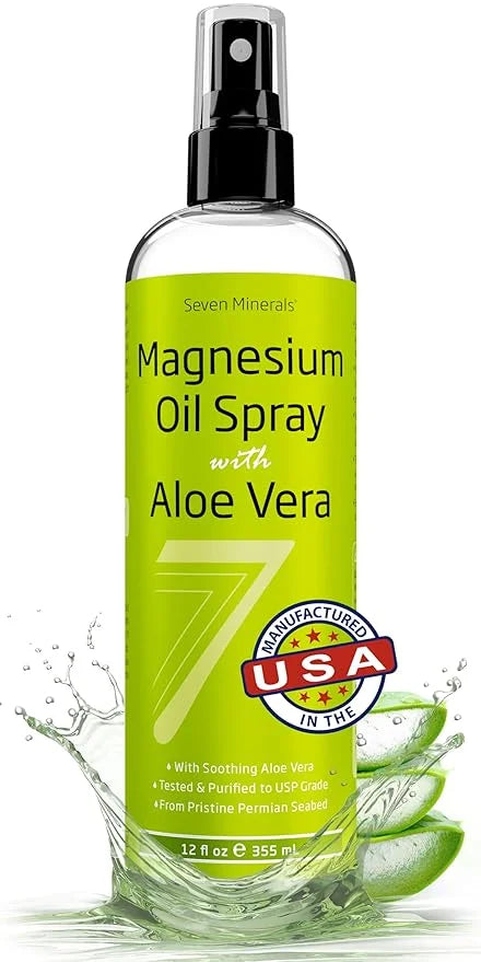 Seven Minerals, Magnesium Oil Spray with Aloe Vera - Less Itchy - Use as Magnesium Spray Deodorant - Made in USA - Get Hea...