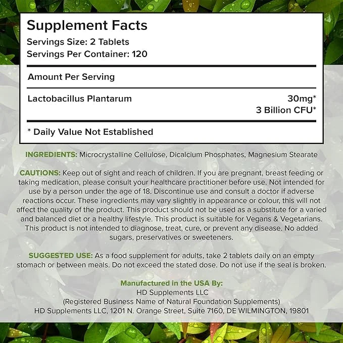 Lactobacillus Plantarum Probiotic Supplement 240 Tablets 3 Billion (240, Lactobacillus