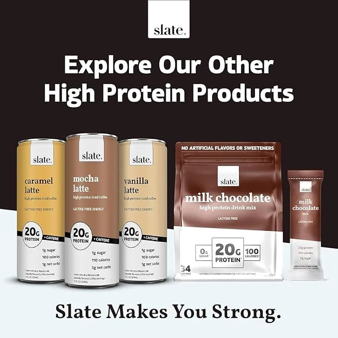 Slate Milk - High Protein Iced Coffee - Sweet Cream Latte - 175mg Caffeine, Lactose Free Energy - 20g Protein, 1g Sugar, 1...