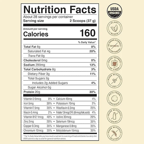 KOS Vegan Protein Powder Erythritol Free, 28 Servings