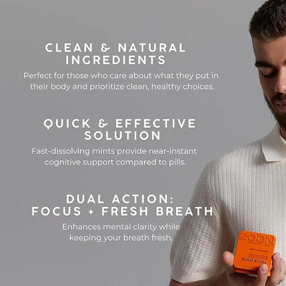 NOOZ Focus Mints - Caffeine-Free Brain Booster for Mental Clarity - Tangerine & Lemon Flavor | Sugar-Free, Travel-Friendly...