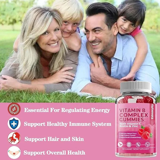 Vitamin B Complex Vegan Gummies B3, B6, B6, Biotin, B9 Folate, B12 with