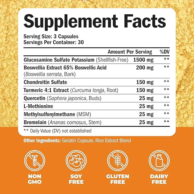 Glucosamine Chondroitin MSM and Turmeric Supplement 1500 mg. 90 Capsules