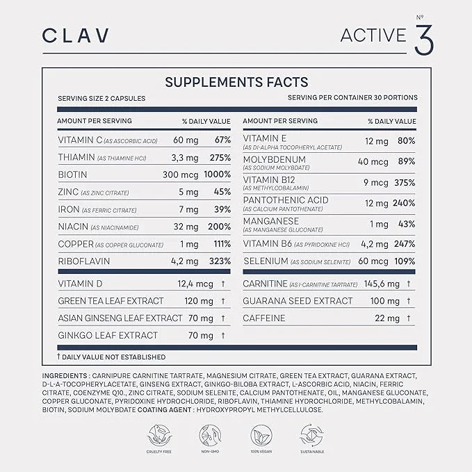 CLAV® N°3 Vitality Support 60 Capsules 1 Month