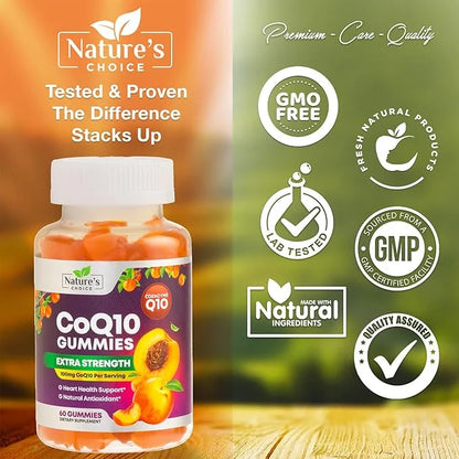 CoQ10 100mg Gummies 3X Better Q10 Vitamins, 10 Supplements, 60 CoQ10 CoQ10 Gummies