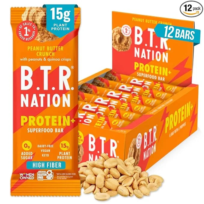 Vegan Keto Plant Based Protein & Fiber Bars by B.T.R. - Low Carb & GF | 12 Bars | Free of Sugar Alcohols, Dairy, Soy and B...