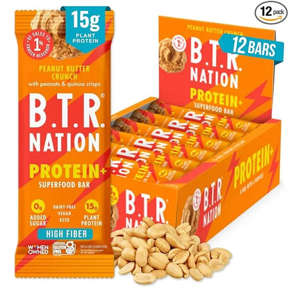 Vegan Keto Plant Based Protein & Fiber Bars by B.T.R. - Low Carb & GF | 12 Bars | Free of Sugar Alcohols, Dairy, Soy and B...