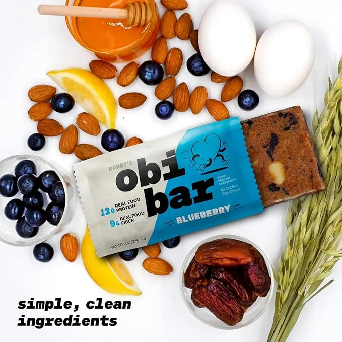 Obi Bar Blueberry - Protein and Oat Fiber Bar | All Natural | Subtle and Lightly Sweet Taste | Meal Bar | Heart and Gut He...