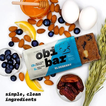 Obi Bar Blueberry - Protein and Oat Fiber Bar | All Natural | Subtle and Lightly Sweet Taste | Meal Bar | Heart and Gut He...