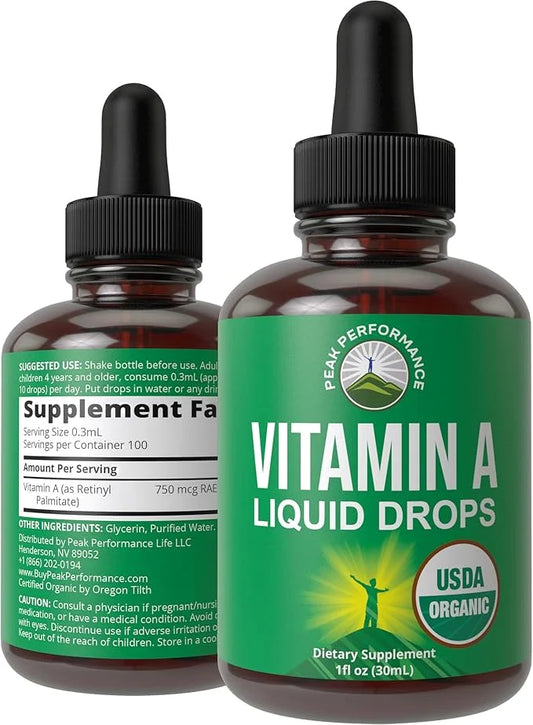 USDA Organic Vitamin A Liquid Drops Supplement. Vegan High Bioavailability For Eye, Skin, and Bone Health. For Adults, Men...