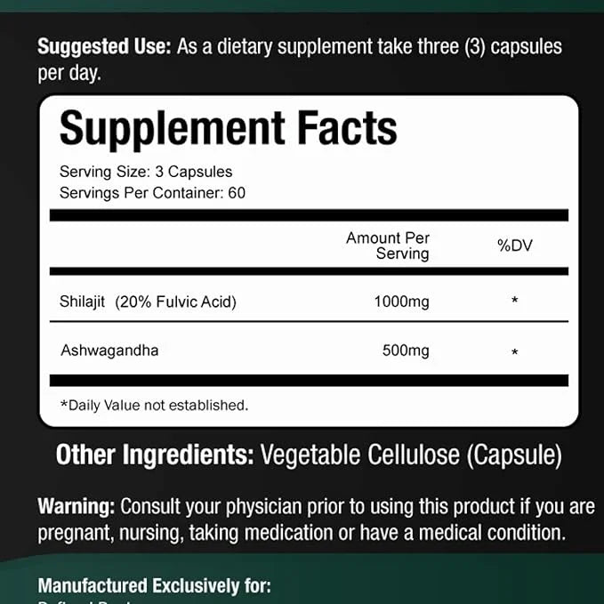 Shilajit Supplement 1000mg & Ashwagandha Supplements 500mg (180 (180 Capsules) (20% Fulvic