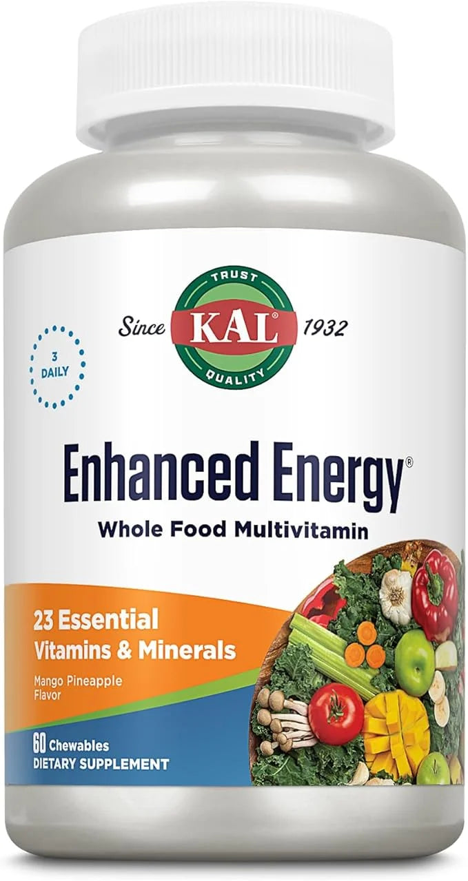 KAL Enhanced Energy Supplements, Whole Food 3 Daily, 23 Essential 60-Day Guarantee, 20 Serv, 60ct