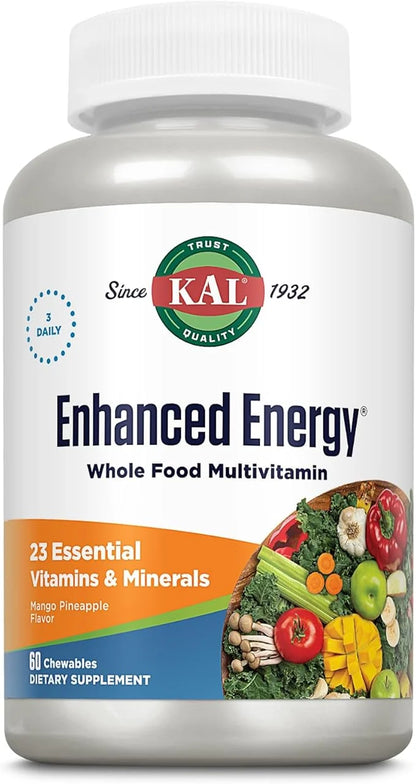 KAL Enhanced Energy Supplements, Whole Food 3 Daily, 23 Essential 60-Day Guarantee, 20 Serv, 60ct