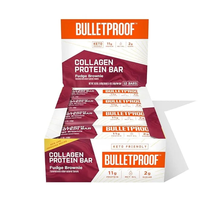 Bulletproof Fudge Brownie Collagen Protein Bars, Pack of 12, Keto-Friendly Snack with MCT Oil, Grass-fed Collagen, No Adde...