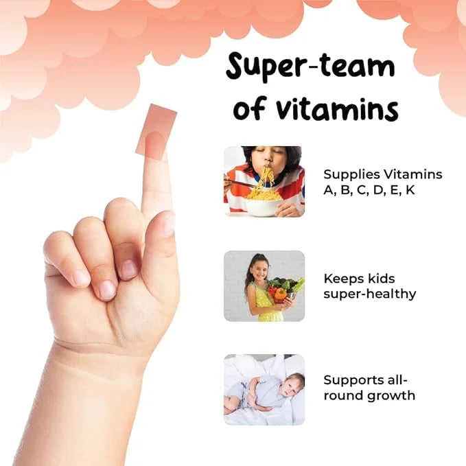 Soul Strips Super Vita-Mini - Essential Vitamins A, B, C, D, E, K & Minerals for Kids' Growth & Health, Raspberry, Zero Su...