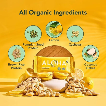 ALOHA Organic Plant Based Protein Bars - Lemon Cashew - 12-Count - Vegan, Low Sugar, Gluten-Free, Paleo, Low Carb, Non-GMO...