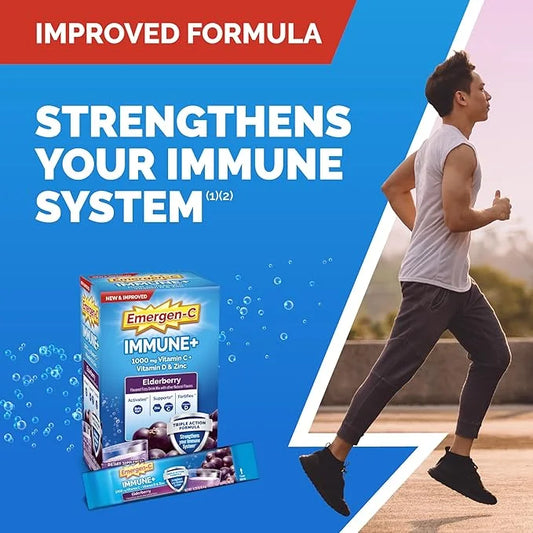 Emergen-C Immune+ Vitamin C 1000mg (18 Count, Elderberry) Dietary Supplement Fizzy Drink Mix Powder Packets - Product Image