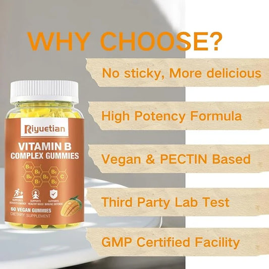 Vitamin B Complex Gummies with Biotin,Choline 60 Vegan