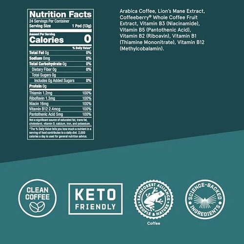 Bulletproof The High Achiever Single-Serve Pods, 24 Count, Medium-Dark Roast Enhanced Coffee with Lion's Mane Mushroom, B ...