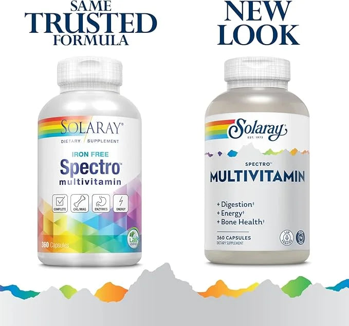 SOLARAY Spectro Multivitamin, w/No Iron, Cal/Mag, (60 Serv, 360 CT)
