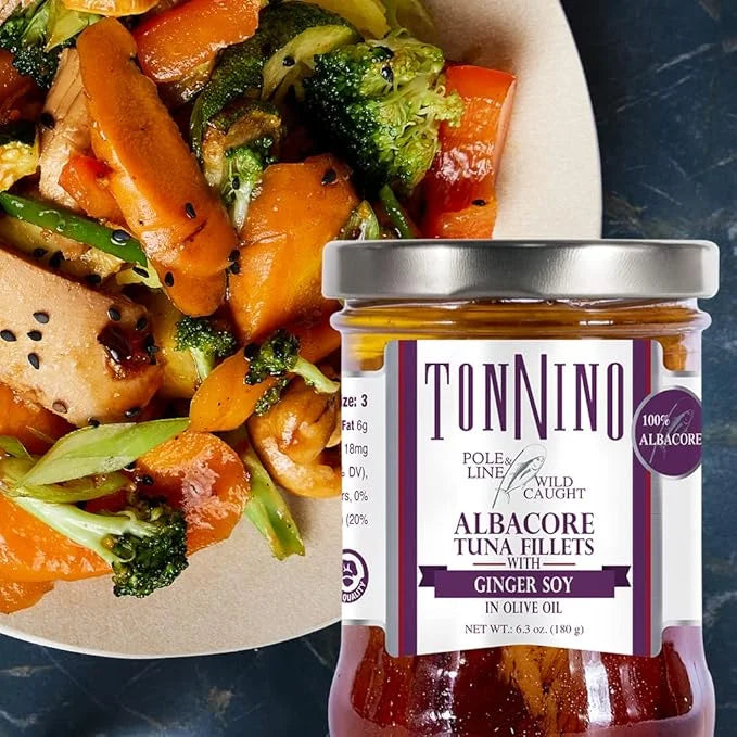 Tonnino Albacore Tuna in olive oil with Ginger Soy 6.3oz 6-Pack Omega-3 Rich, High Protein, Gluten-Free, Ready-to-Eat Tuna...