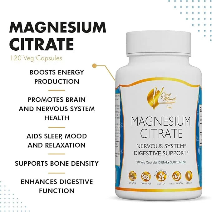 Coco March Magnesium Citrate - Relaxation- Sleep - Nervous & Digestive System Support, Gluten Free, Soy Free, Dairy Free, ...