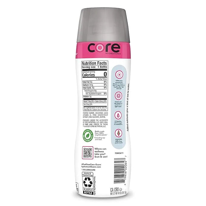 CORE Hydration+ Vibrance, Pink Grapefruit Extract Nutrient Enhanced Water with Vitamin C, Biotin and Zinc, 23.9 Fl Oz Bott...