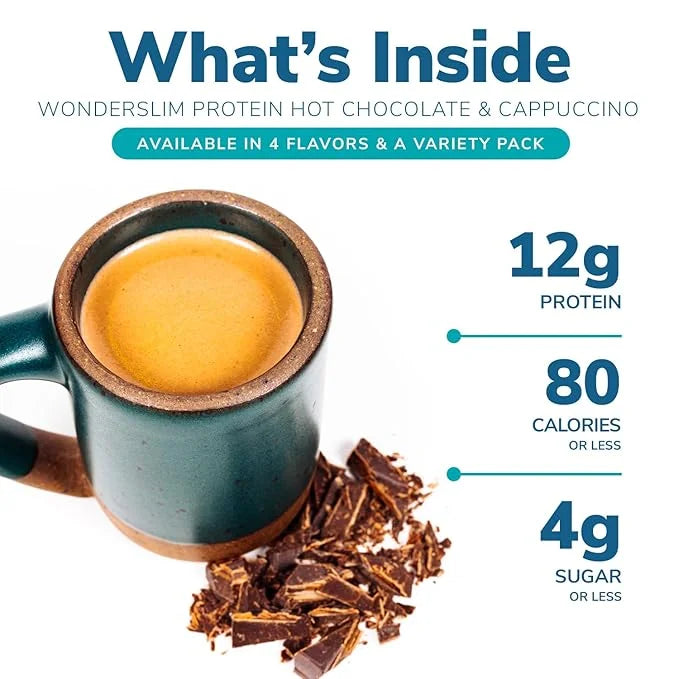 Wonderslim Protein Hot Chocolate with Marshmallows, Hot Cocoa, Low Sugar, Low Carb, Keto Friendly & Gluten Free (7ct) - Pr...