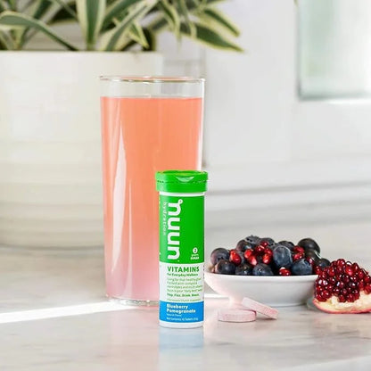 Nuun Hydration Vitamins Electrolyte Tablets, Blueberry Pomegranate, 5 Essential Electrolytes for Hydration + Vitamin A, B6...