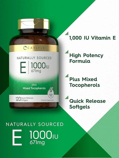 Carlyle Vitamin E Plus Mixed Tocopherols 1000 IU (671mg) | 120 Softgels
