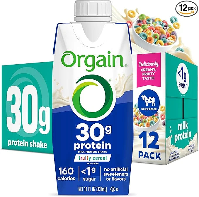 Orgain 30g High Protein Shake, Dairy Isolate Milk Protein, Fruity Cereal, 6g BCAAs, <1g Sugar Per Serving, Meal Replacemen...