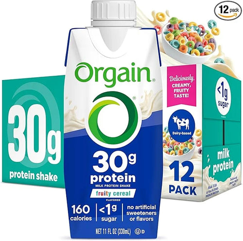 Orgain 30g High Protein Shake, Dairy Isolate Milk Protein, Fruity Cereal, 6g BCAAs, <1g Sugar Per Serving, Meal Replacemen...