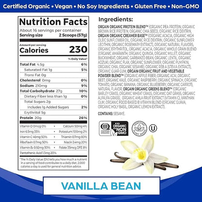 Orgain Organic Meal, Vegan Meal Replacement 20g Plant 6g Prebiotic 2.01lb