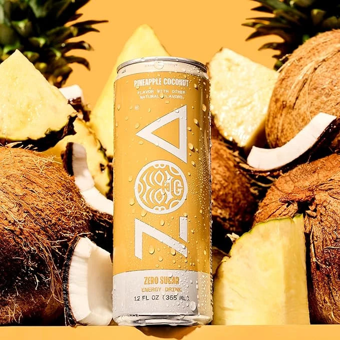 ZOA Zero Sugar Energy Drinks, Pineapple Coconut - Sugar Free with Electrolytes, Healthy Vitamin C, Amino Acids, Essential ...