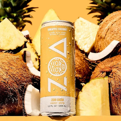 ZOA Zero Sugar Energy Drinks, Pineapple Coconut - Sugar Free with Electrolytes, Healthy Vitamin C, Amino Acids, Essential ...