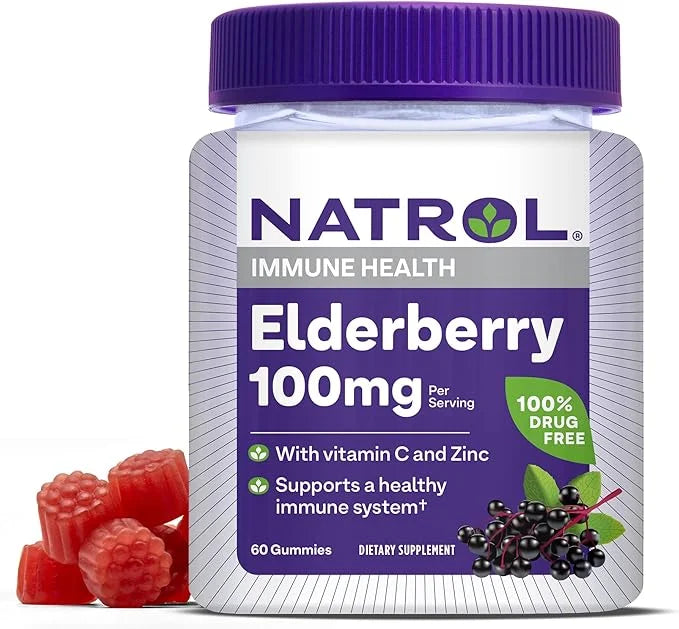 Natrol Elderberry 100mg Gummies for Immune 60 Berry-Flavored 30 Day