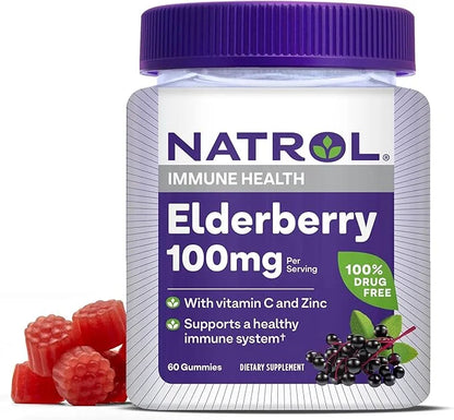 Natrol Elderberry 100mg Gummies for Immune 60 Berry-Flavored 30 Day