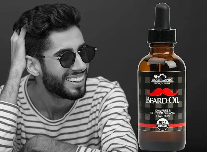 US Organic Beard Oil, 100% Pure, USDA Certified, Softens, shine, moisturizes, Amber Glass Bottle with Eye Dropper, 2 Ounce...