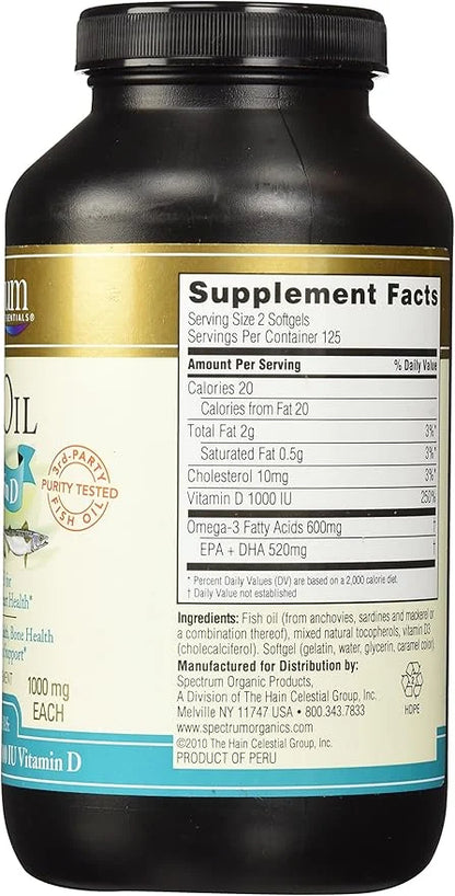 Spectrum Essentials Softgels, Fish Oil 1000 mg, 250 Count