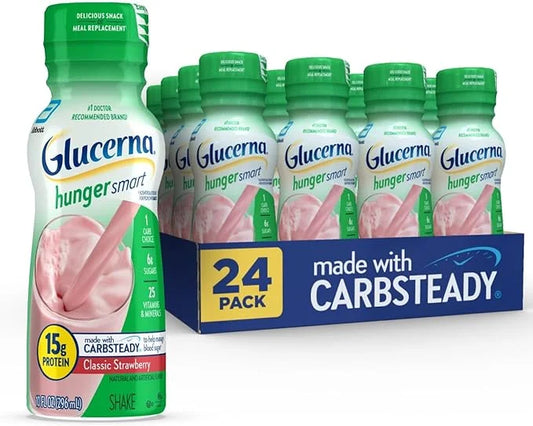 Glucerna Hunger Smart Shake, Diabetic Drink to Support Blood Sugar Management, 15g Protein, 180 Calories, Classic Strawber...
