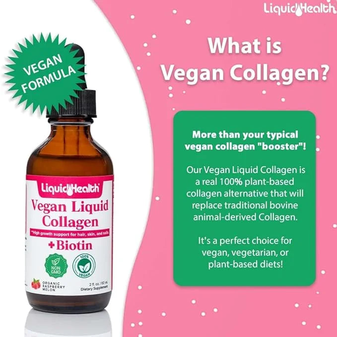 LIQUIDHEALTH 100% Vegan Collagen Plus Biotin 100,000mcg Liquid Drops - Plant-Based Liquid Collagen for Women, Men - Hair &...