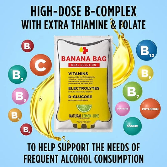 Banana Bag Oral Solution Packets – Natural Lemon Lime 30pk Pouch | A Refreshing Blend of Electrolytes, Vitamin C, and B-Co...