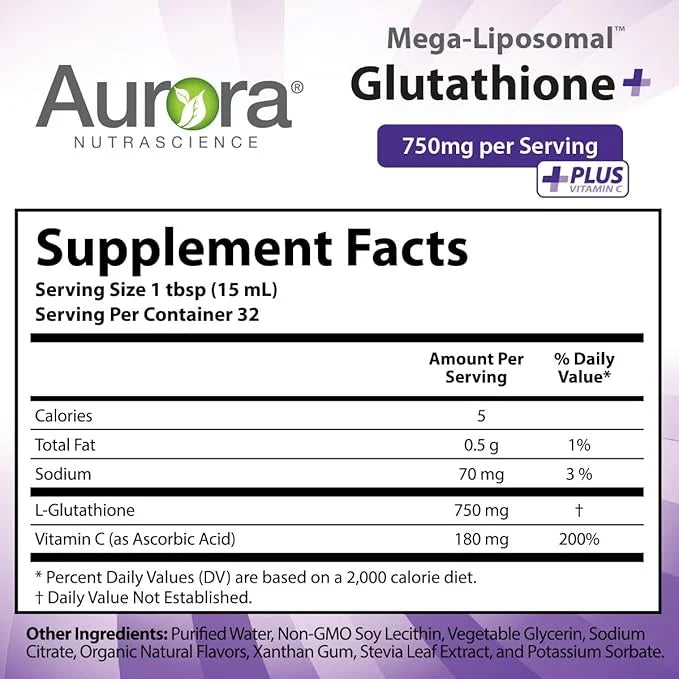 Aurora Nutrascience, Mega-Liposomal Glutathione+ Vitamin C, 750 mg Serving,16 fl (480 mL)