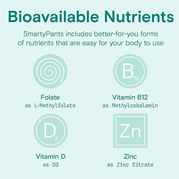 SmartyPants Organic Prenatal Vitamins for Women, 3 (ALA), D3, C, B12, B6, B6, Vitamin K2 & 120 Count (30 Day