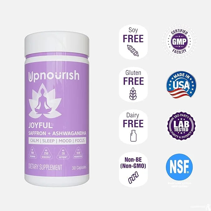 UpNourish Organic Ashwagandha Saffron Supplements with Probiotics 30 Vegan