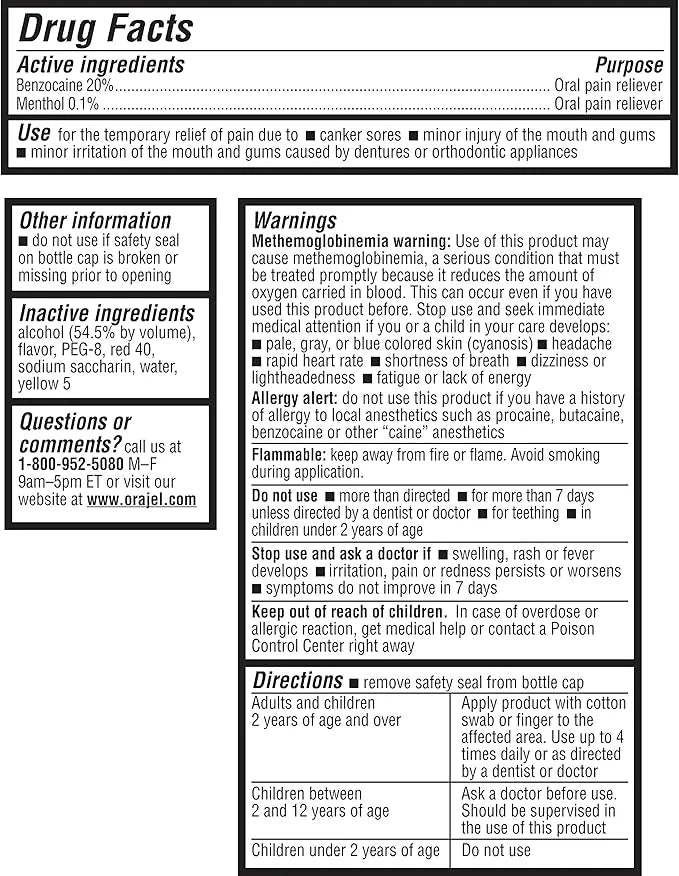 Orajel 2X Medicated Toothache & Mouth Sores Liquid, 0.45 Fl Oz - Product Image