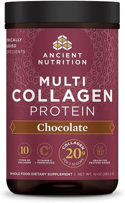 Ancient Nutrition Hydrolyzed Collagen Peptides Powder with Probiotics, Chocolate Multi Collagen Protein for Women and Men ...