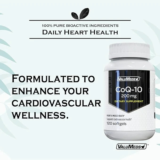 ValuMeds CoQ-10 Non-GMO Coenzyme Q10 Supplement, 120 Softgels (120 Count 1), 200 200 mg)