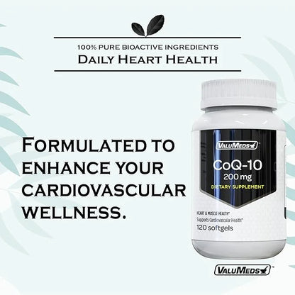 ValuMeds CoQ-10 Non-GMO Coenzyme Q10 Supplement, 120 Softgels (120 Count 1), 200 200 mg)